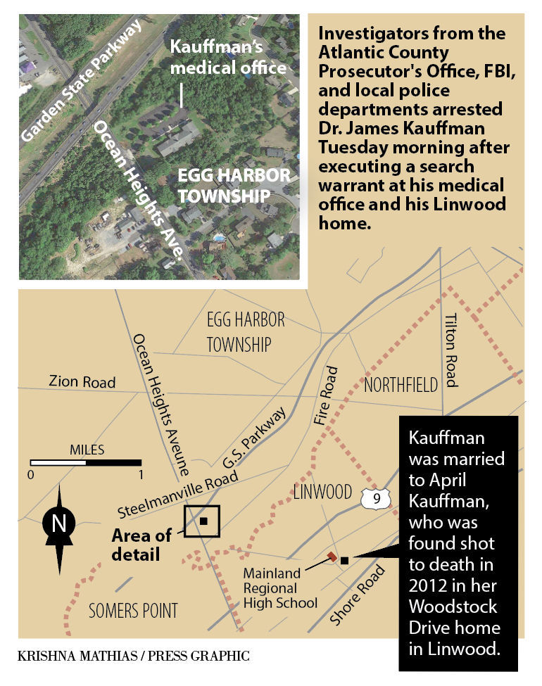 Map of Kauffman's arrest